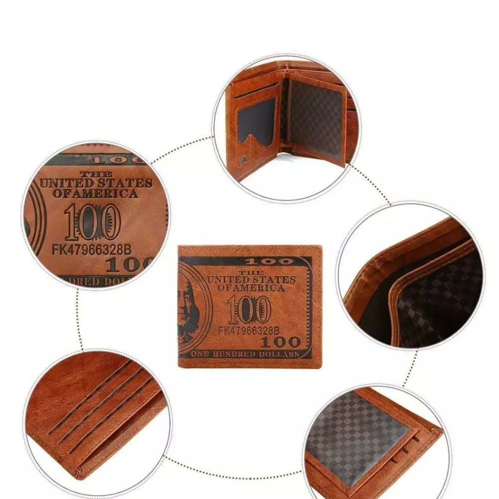 Men $100 Dollar Slim PU Leather Wallets Bifold ID Card Holder Money Handbag